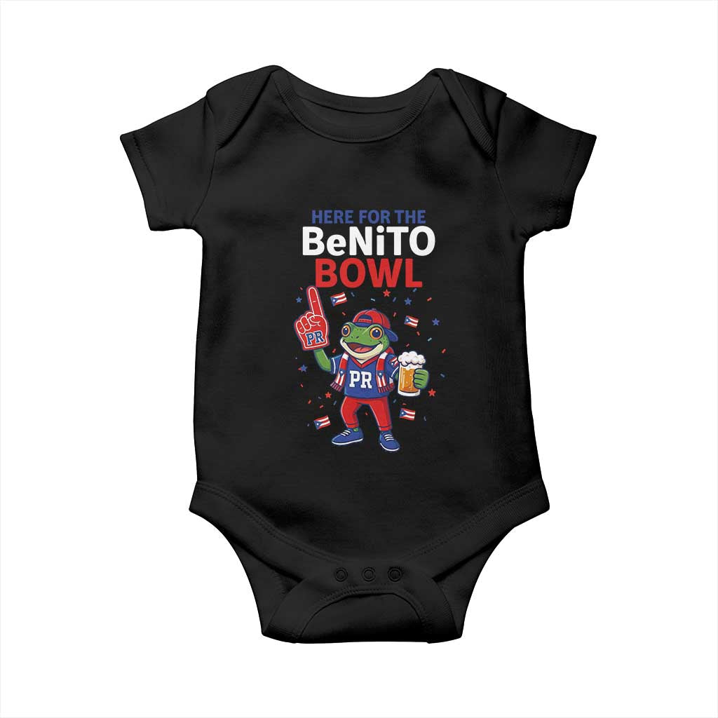 Funny Benito Bowl Puerto Rican Football Baby Onesie Coquí Frog Music Fan with Beer and Foam Finger
