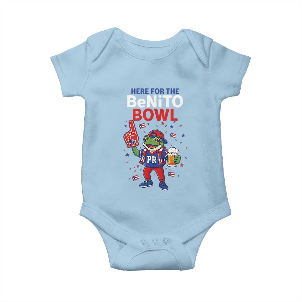 Funny Benito Bowl Puerto Rican Football Baby Onesie Coquí Frog Music Fan with Beer and Foam Finger