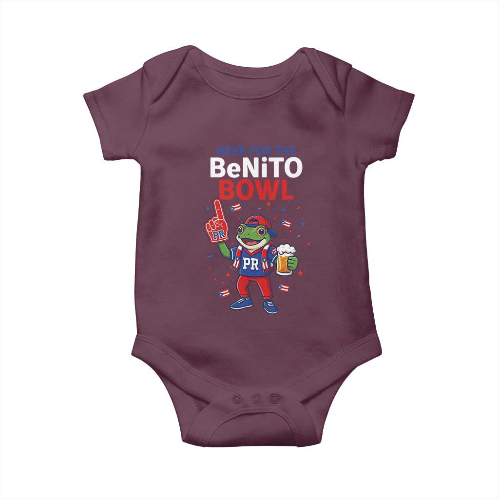Funny Benito Bowl Puerto Rican Football Baby Onesie Coquí Frog Music Fan with Beer and Foam Finger