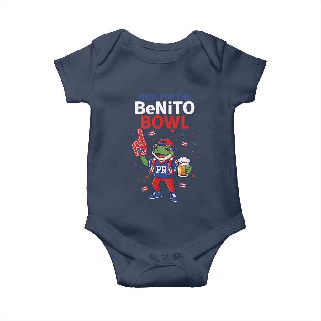 Funny Benito Bowl Puerto Rican Football Baby Onesie Coquí Frog Music Fan with Beer and Foam Finger