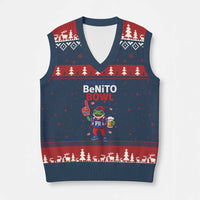 Funny Benito Bowl Puerto Rican Football V-Neck Knit Sweater Vest Coquí Frog Music Fan with Beer and Foam Finger