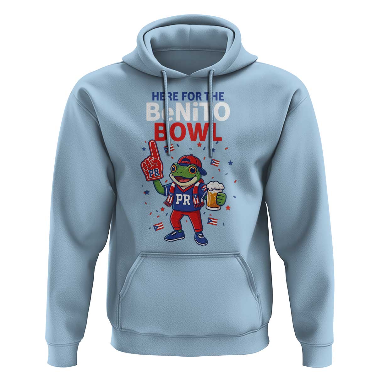 Funny Benito Bowl Puerto Rican Football Hoodie Coquí Frog Music Fan with Beer and Foam Finger