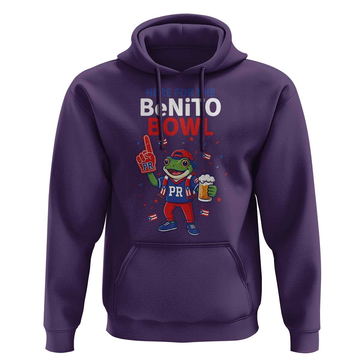 Funny Benito Bowl Puerto Rican Football Hoodie Coquí Frog Music Fan with Beer and Foam Finger