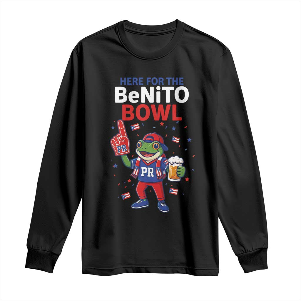 Funny Benito Bowl Puerto Rican Football Long Sleeve Shirt Coquí Frog Music Fan with Beer and Foam Finger