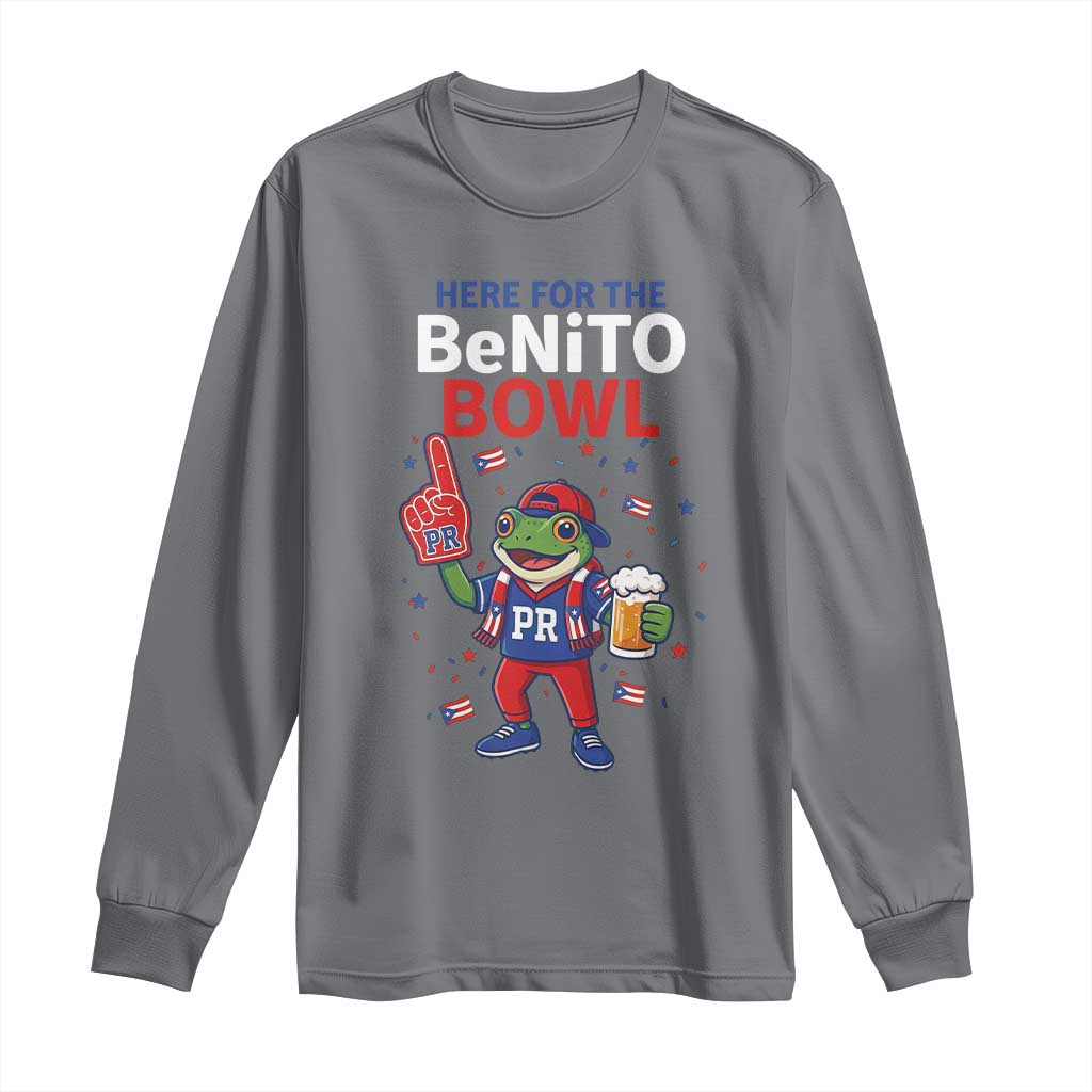 Funny Benito Bowl Puerto Rican Football Long Sleeve Shirt Coquí Frog Music Fan with Beer and Foam Finger