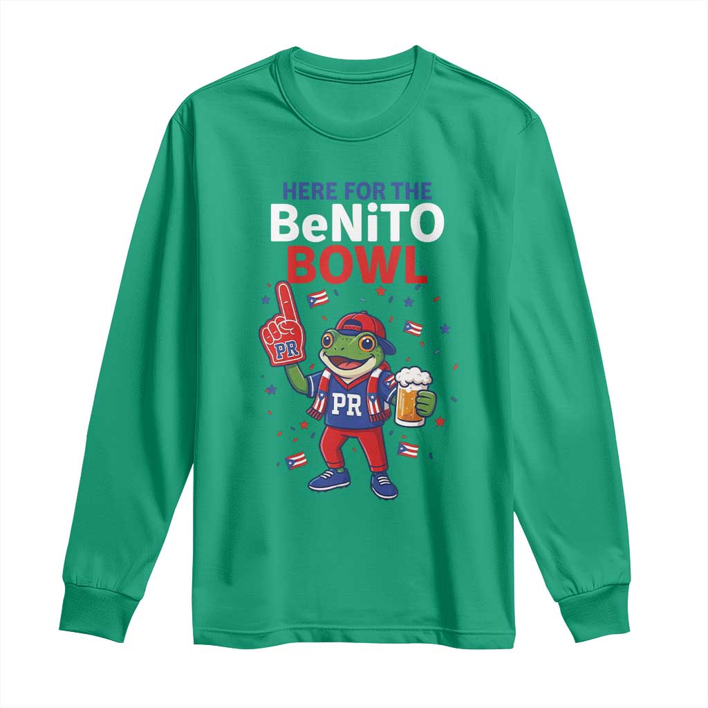 Funny Benito Bowl Puerto Rican Football Long Sleeve Shirt Coquí Frog Music Fan with Beer and Foam Finger