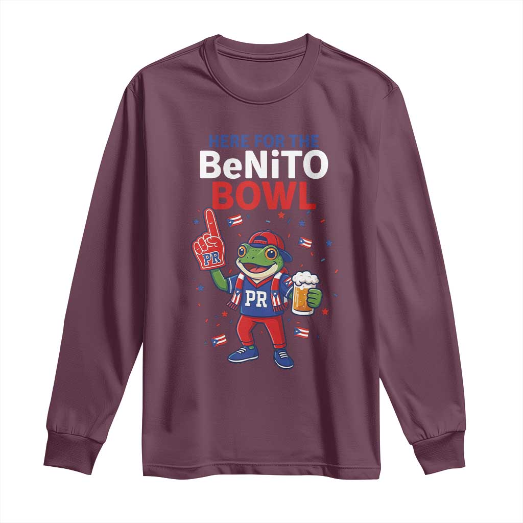 Funny Benito Bowl Puerto Rican Football Long Sleeve Shirt Coquí Frog Music Fan with Beer and Foam Finger