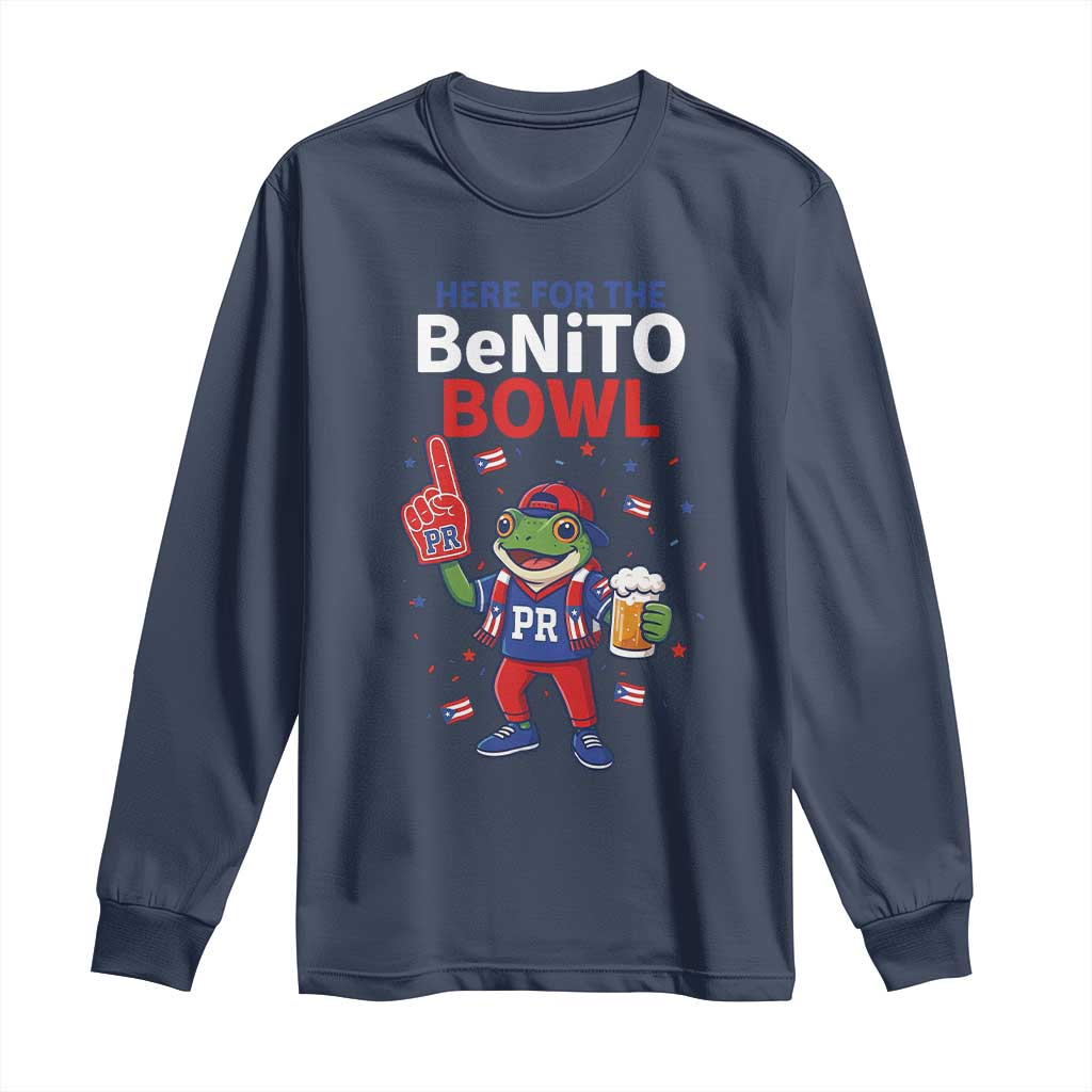 Funny Benito Bowl Puerto Rican Football Long Sleeve Shirt Coquí Frog Music Fan with Beer and Foam Finger