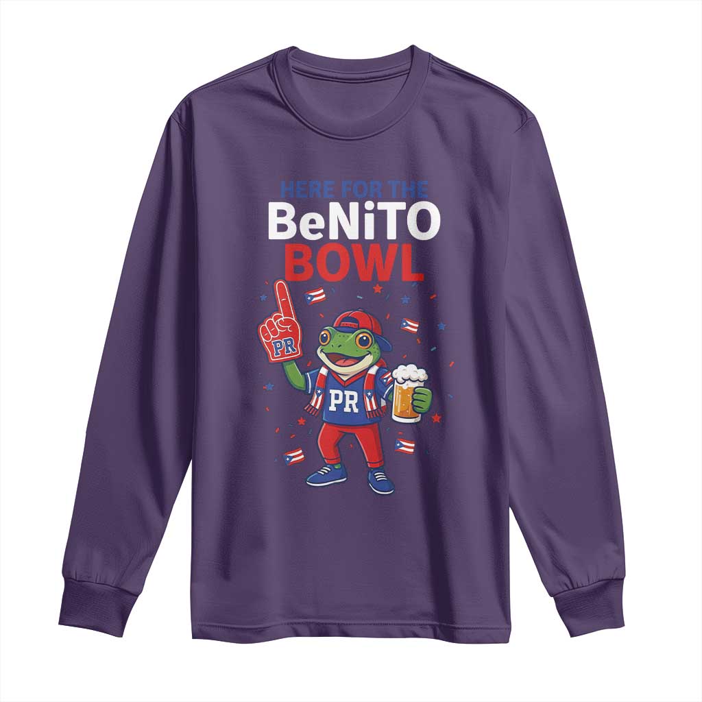 Funny Benito Bowl Puerto Rican Football Long Sleeve Shirt Coquí Frog Music Fan with Beer and Foam Finger