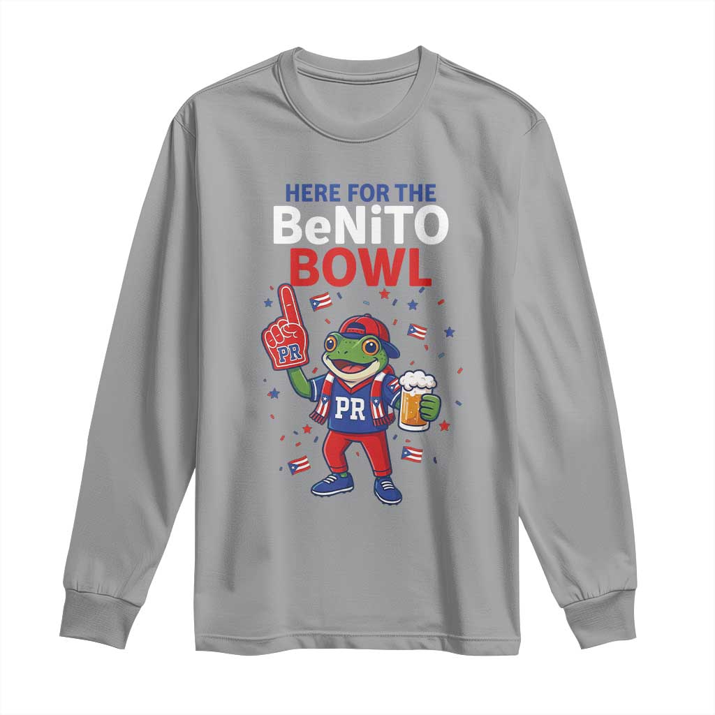 Funny Benito Bowl Puerto Rican Football Long Sleeve Shirt Coquí Frog Music Fan with Beer and Foam Finger