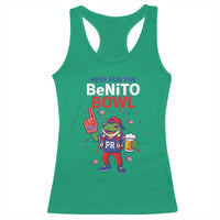 Funny Benito Bowl Puerto Rican Football Racerback Tank Top Coquí Frog Music Fan with Beer and Foam Finger