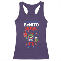 Funny Benito Bowl Puerto Rican Football Racerback Tank Top Coquí Frog Music Fan with Beer and Foam Finger