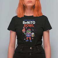Funny Benito Bowl Puerto Rican Football T Shirt For Women Coquí Frog Music Fan with Beer and Foam Finger
