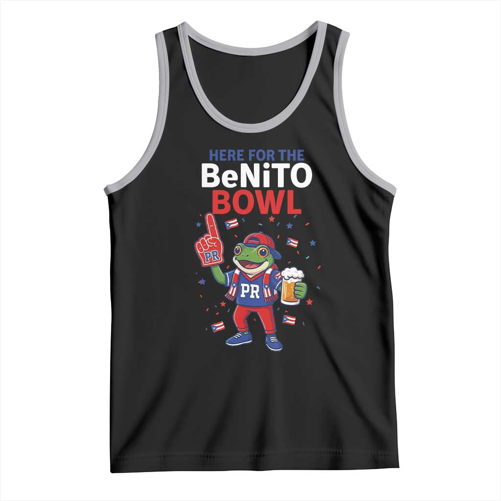 Funny Benito Bowl Puerto Rican Football Tank Top Coquí Frog Music Fan with Beer and Foam Finger