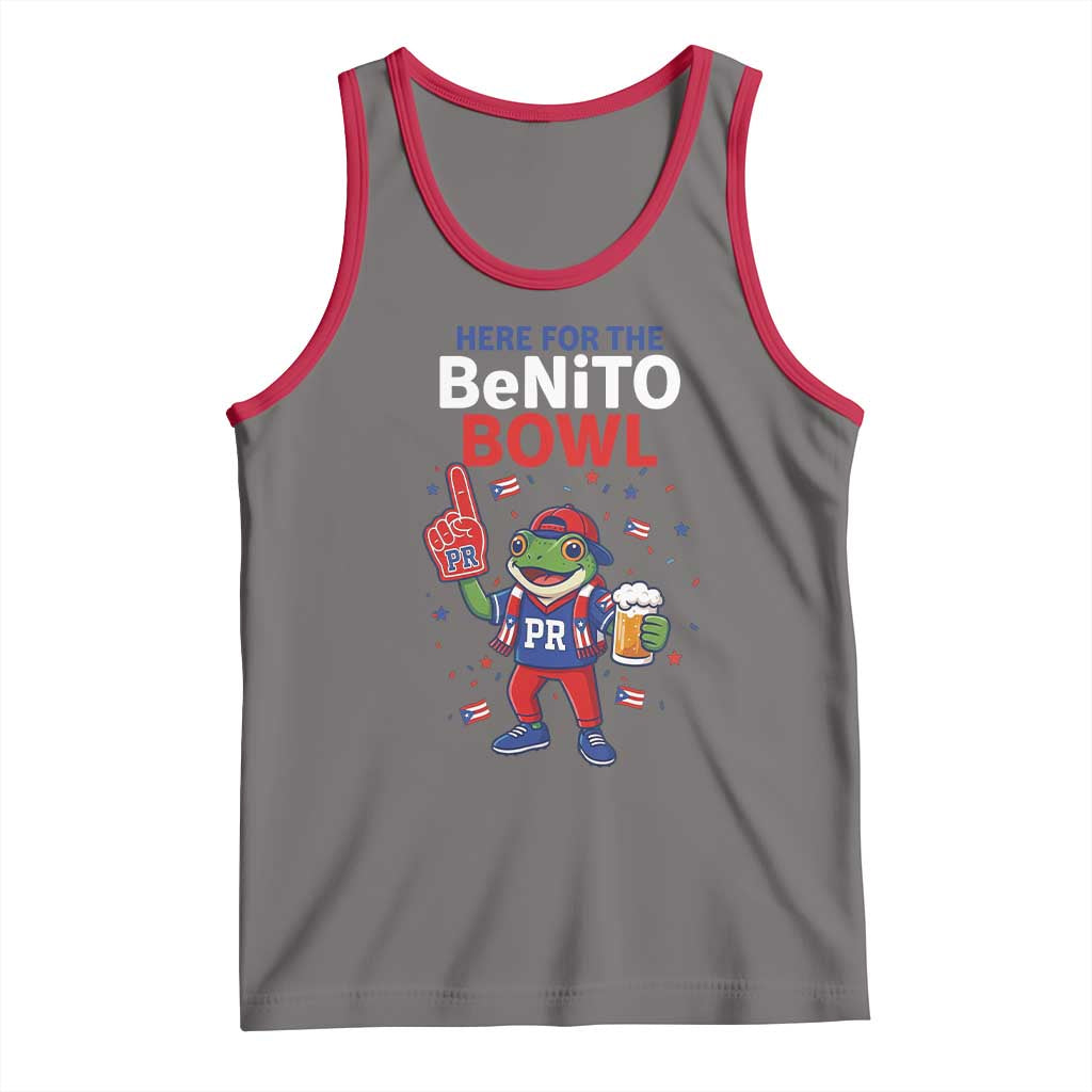 Funny Benito Bowl Puerto Rican Football Tank Top Coquí Frog Music Fan with Beer and Foam Finger