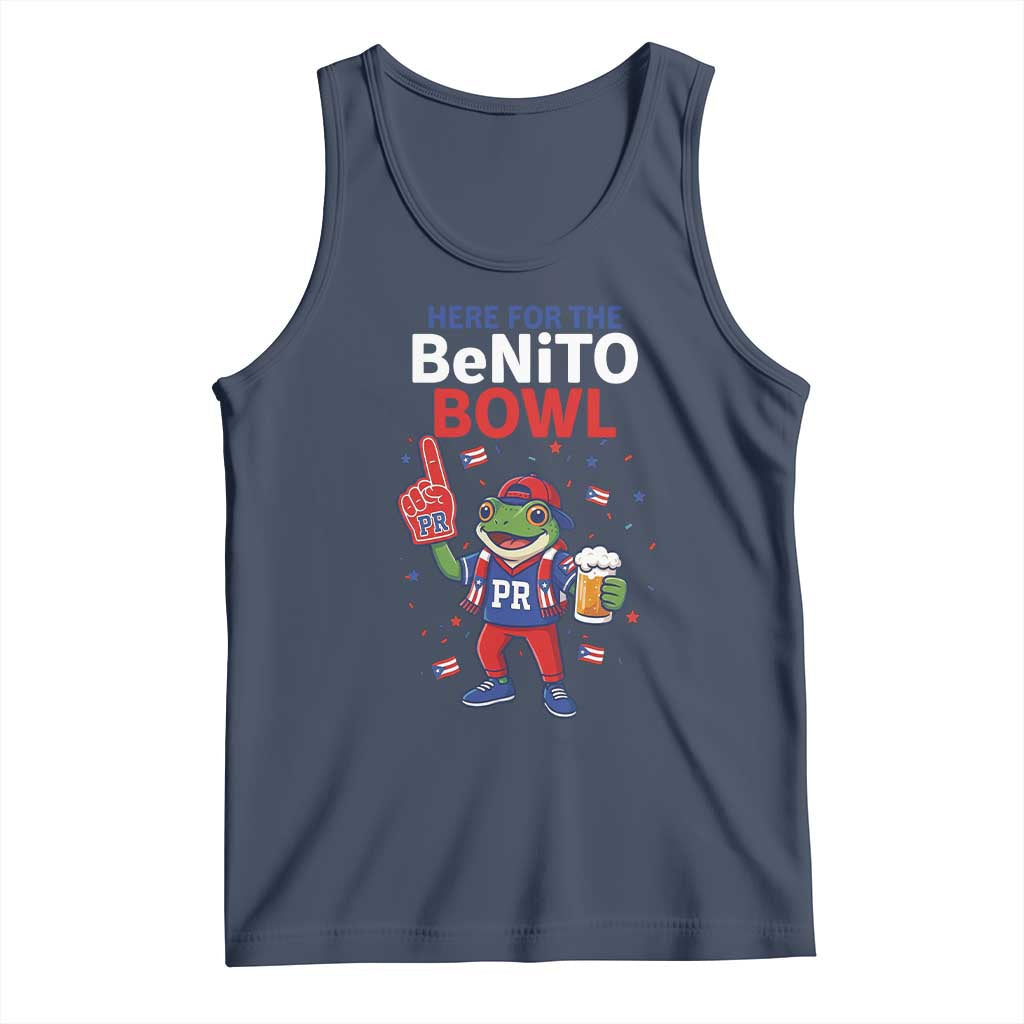 Funny Benito Bowl Puerto Rican Football Tank Top Coquí Frog Music Fan with Beer and Foam Finger