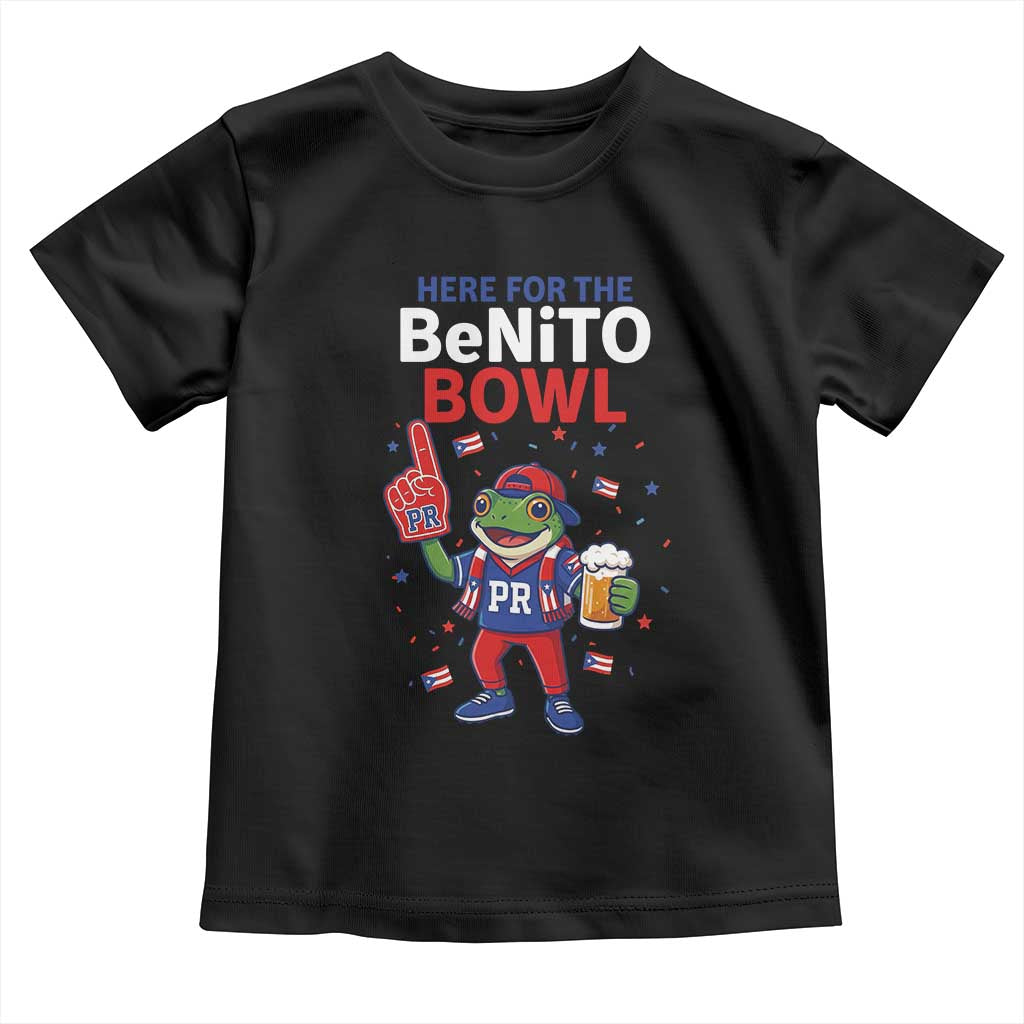 Funny Benito Bowl Puerto Rican Football Toddler T Shirt Coquí Frog Music Fan with Beer and Foam Finger