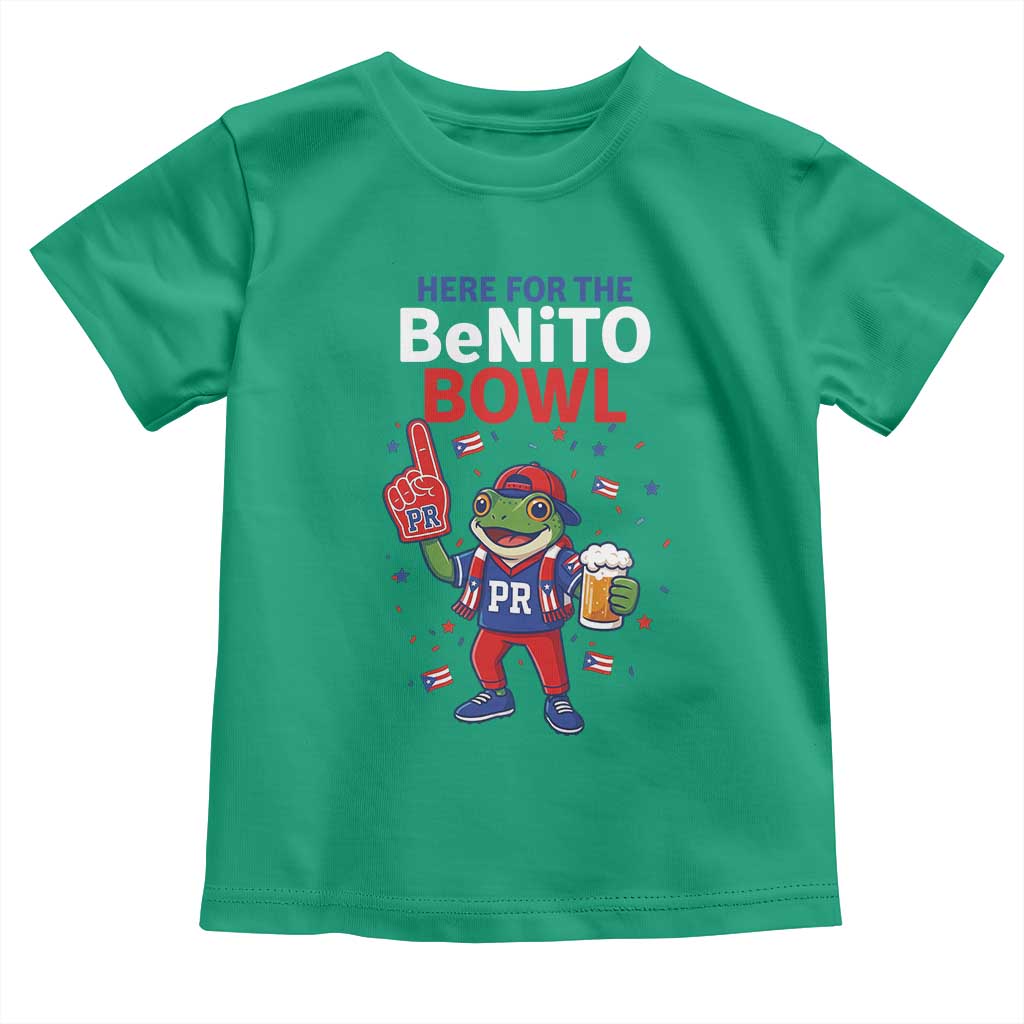 Funny Benito Bowl Puerto Rican Football Toddler T Shirt Coquí Frog Music Fan with Beer and Foam Finger