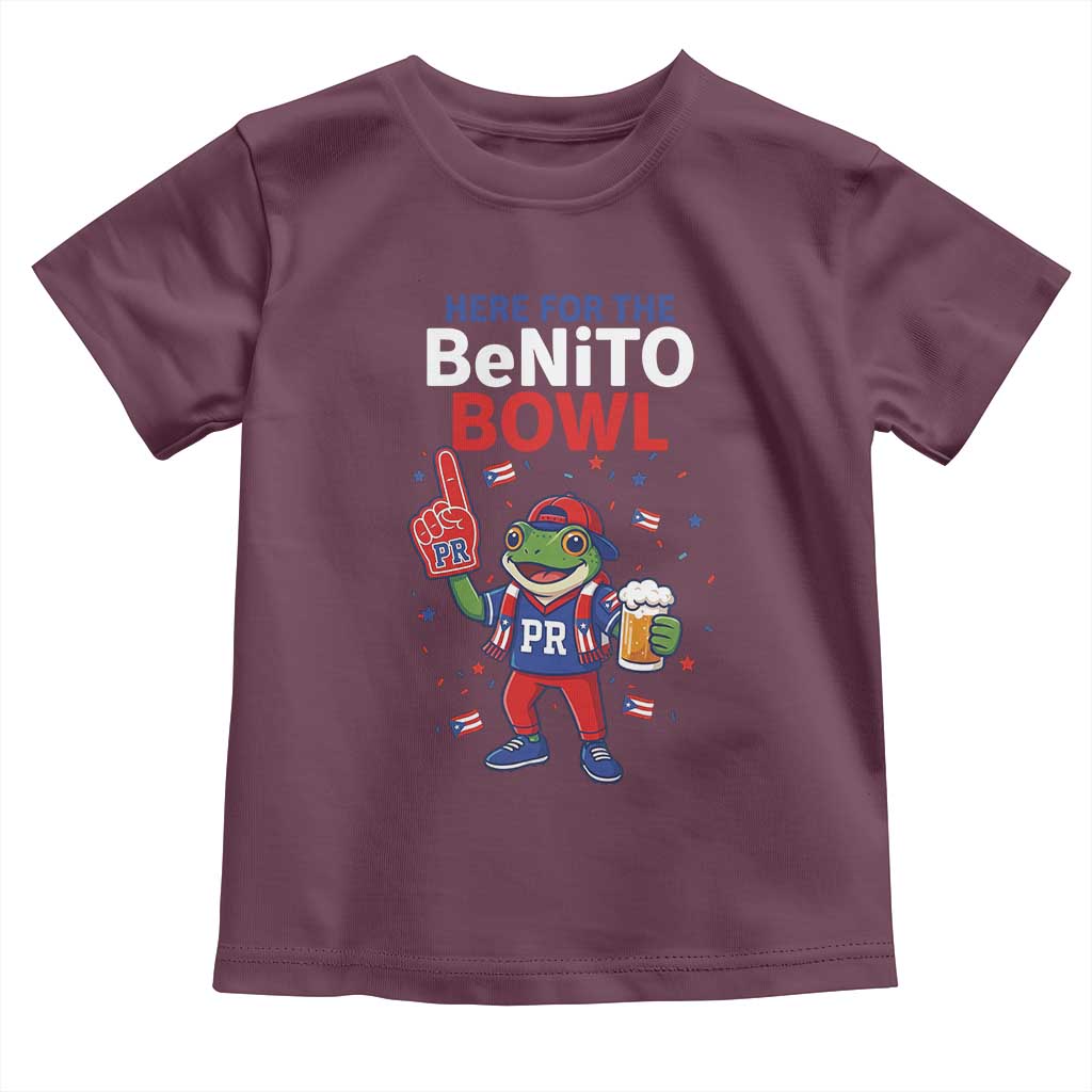 Funny Benito Bowl Puerto Rican Football Toddler T Shirt Coquí Frog Music Fan with Beer and Foam Finger