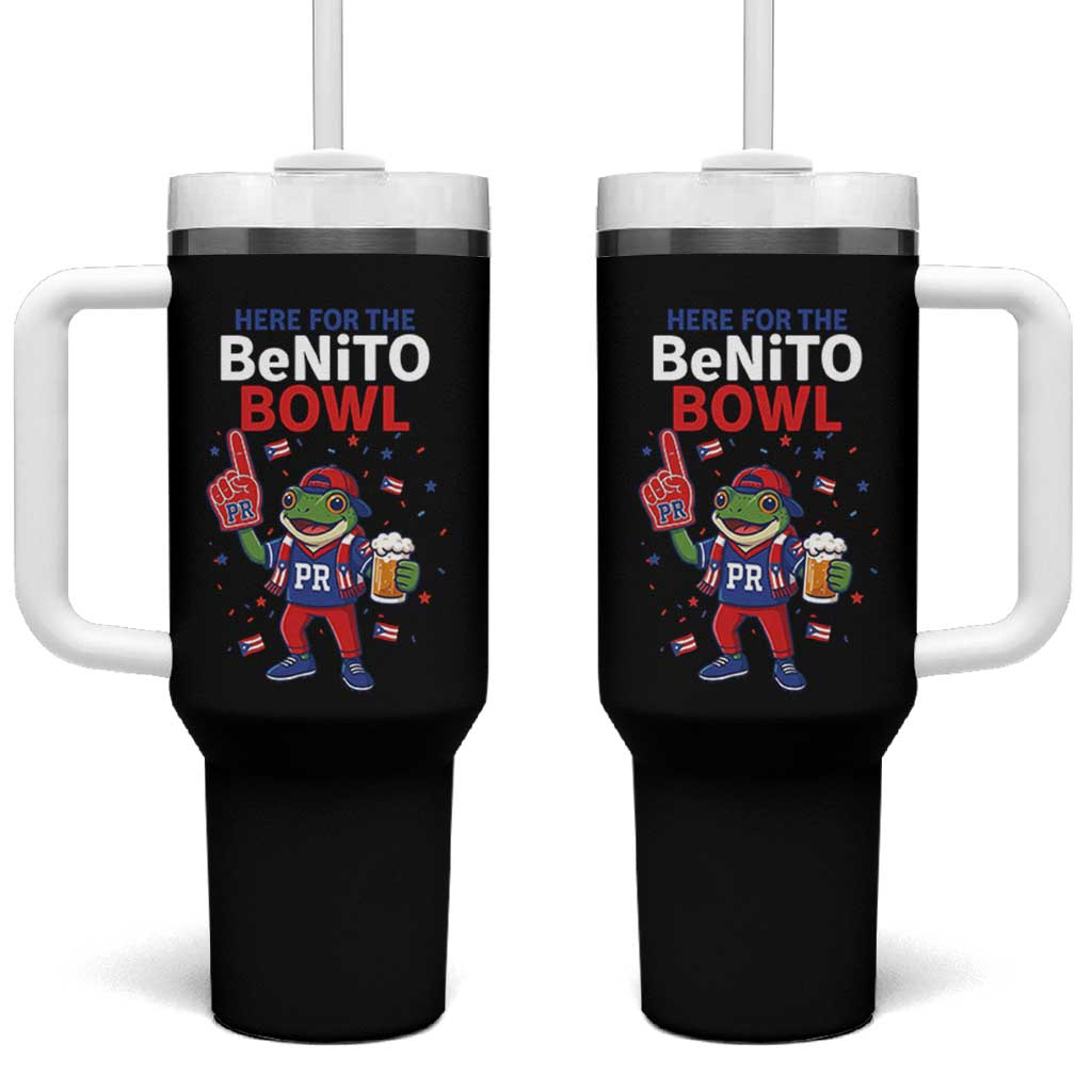 Funny Benito Bowl Puerto Rican Football Tumbler With Handle Coquí Frog Music Fan with Beer and Foam Finger
