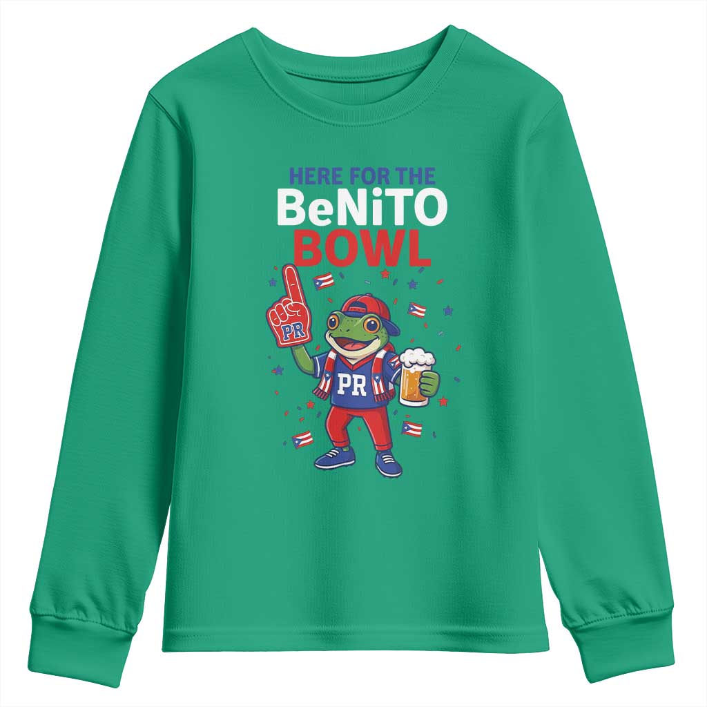 Funny Benito Bowl Puerto Rican Football Youth Sweatshirt Coquí Frog Music Fan with Beer and Foam Finger