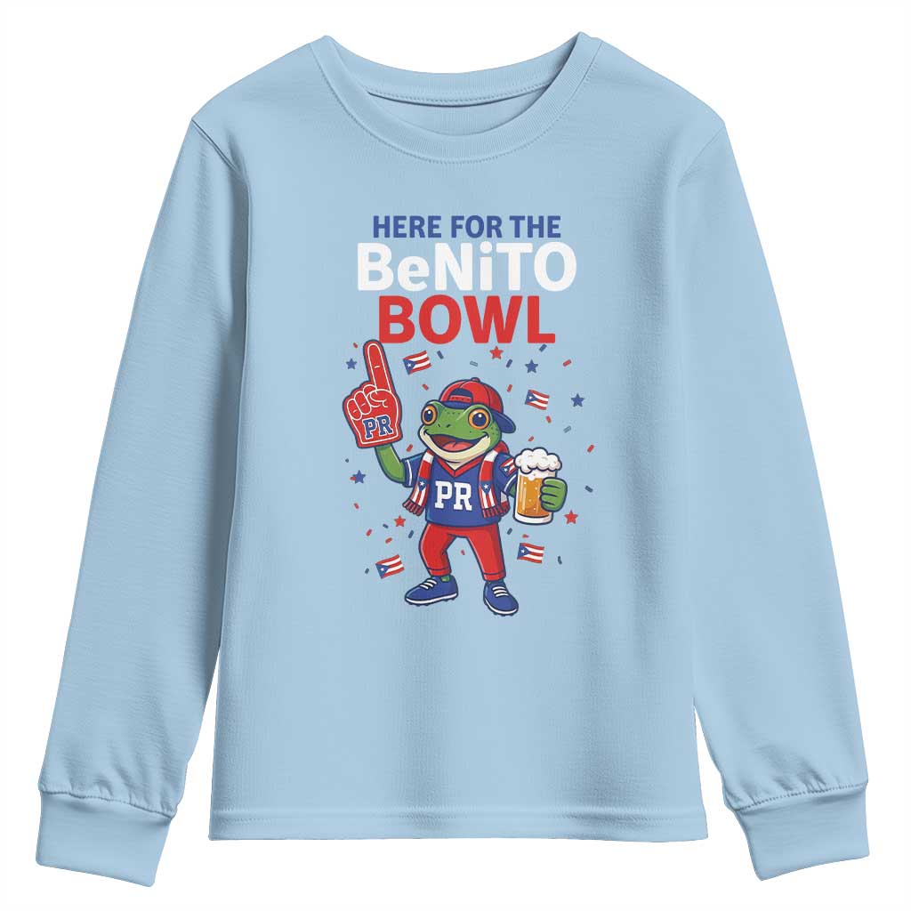 Funny Benito Bowl Puerto Rican Football Youth Sweatshirt Coquí Frog Music Fan with Beer and Foam Finger