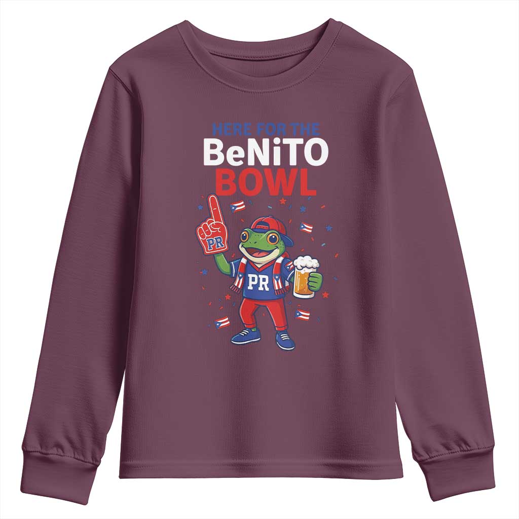 Funny Benito Bowl Puerto Rican Football Youth Sweatshirt Coquí Frog Music Fan with Beer and Foam Finger