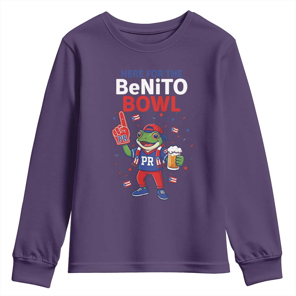 Funny Benito Bowl Puerto Rican Football Youth Sweatshirt Coquí Frog Music Fan with Beer and Foam Finger
