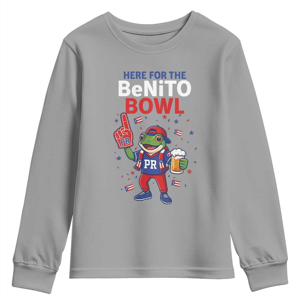 Funny Benito Bowl Puerto Rican Football Youth Sweatshirt Coquí Frog Music Fan with Beer and Foam Finger