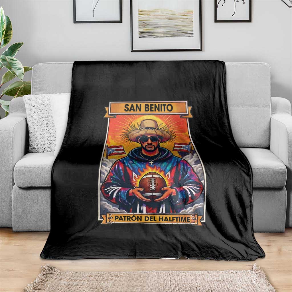 Funny San Benito Patron del Halftime Throw Blanket Bowl 2026 Puerto Rican Football Music Fan