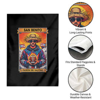Funny San Benito Patron del Halftime Garden Flag Bowl 2026 Puerto Rican Football Music Fan