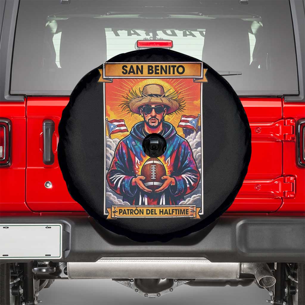 Funny San Benito Patron del Halftime Spare Tire Cover Bowl 2026 Puerto Rican Football Music Fan