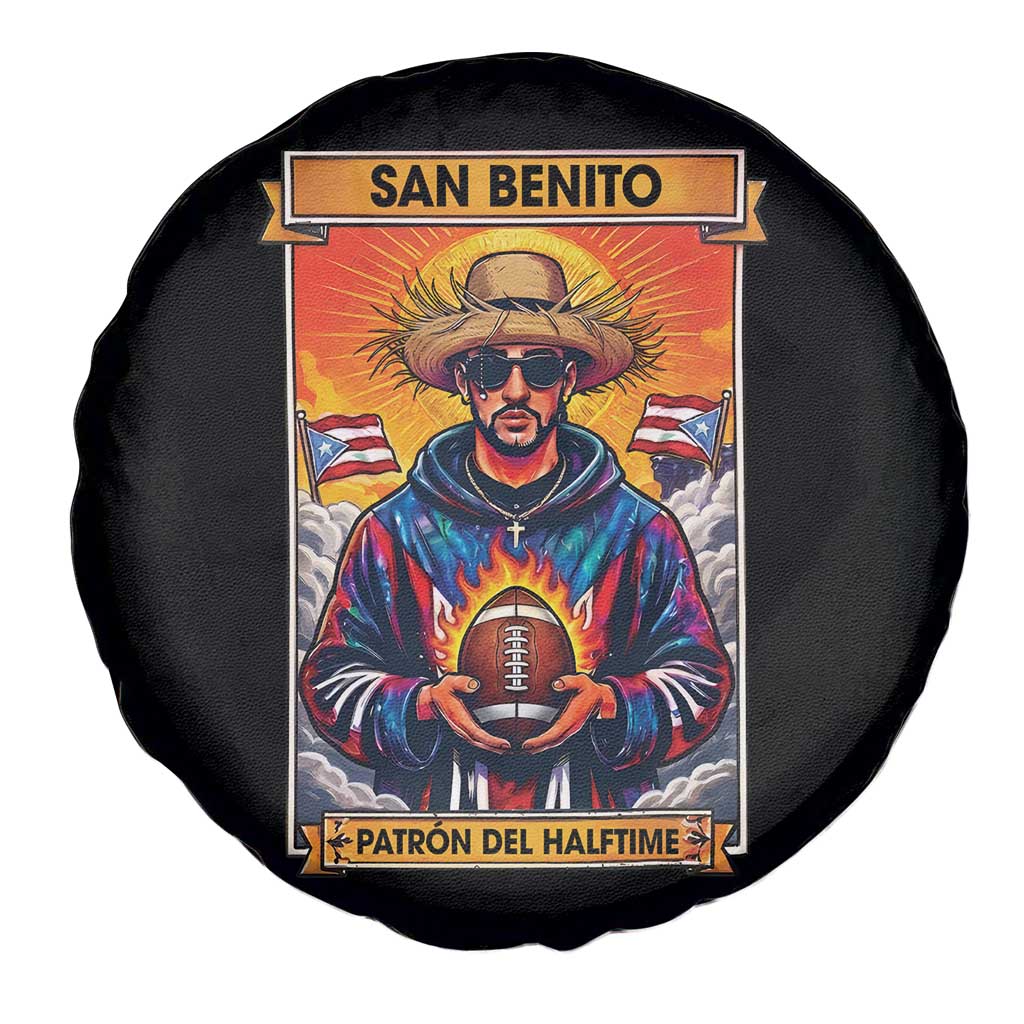 Funny San Benito Patron del Halftime Spare Tire Cover Bowl 2026 Puerto Rican Football Music Fan
