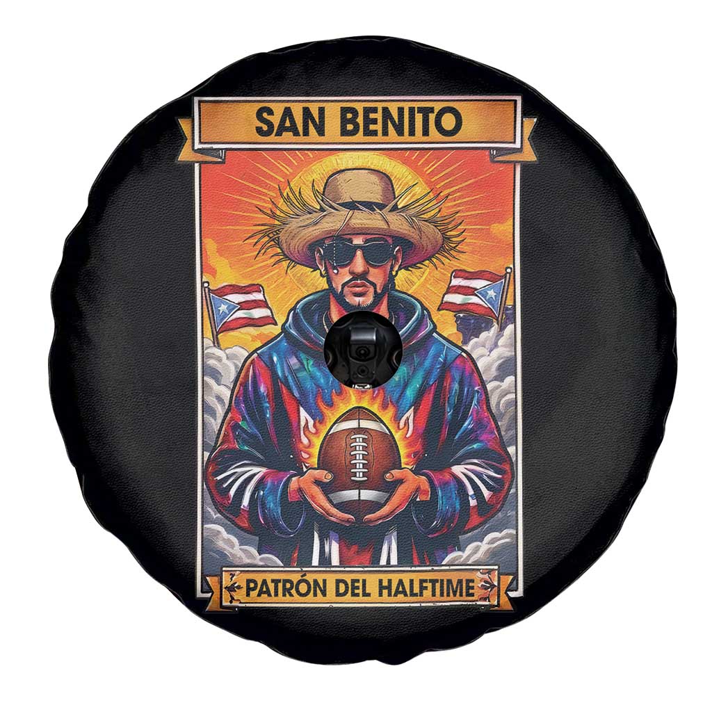 Funny San Benito Patron del Halftime Spare Tire Cover Bowl 2026 Puerto Rican Football Music Fan