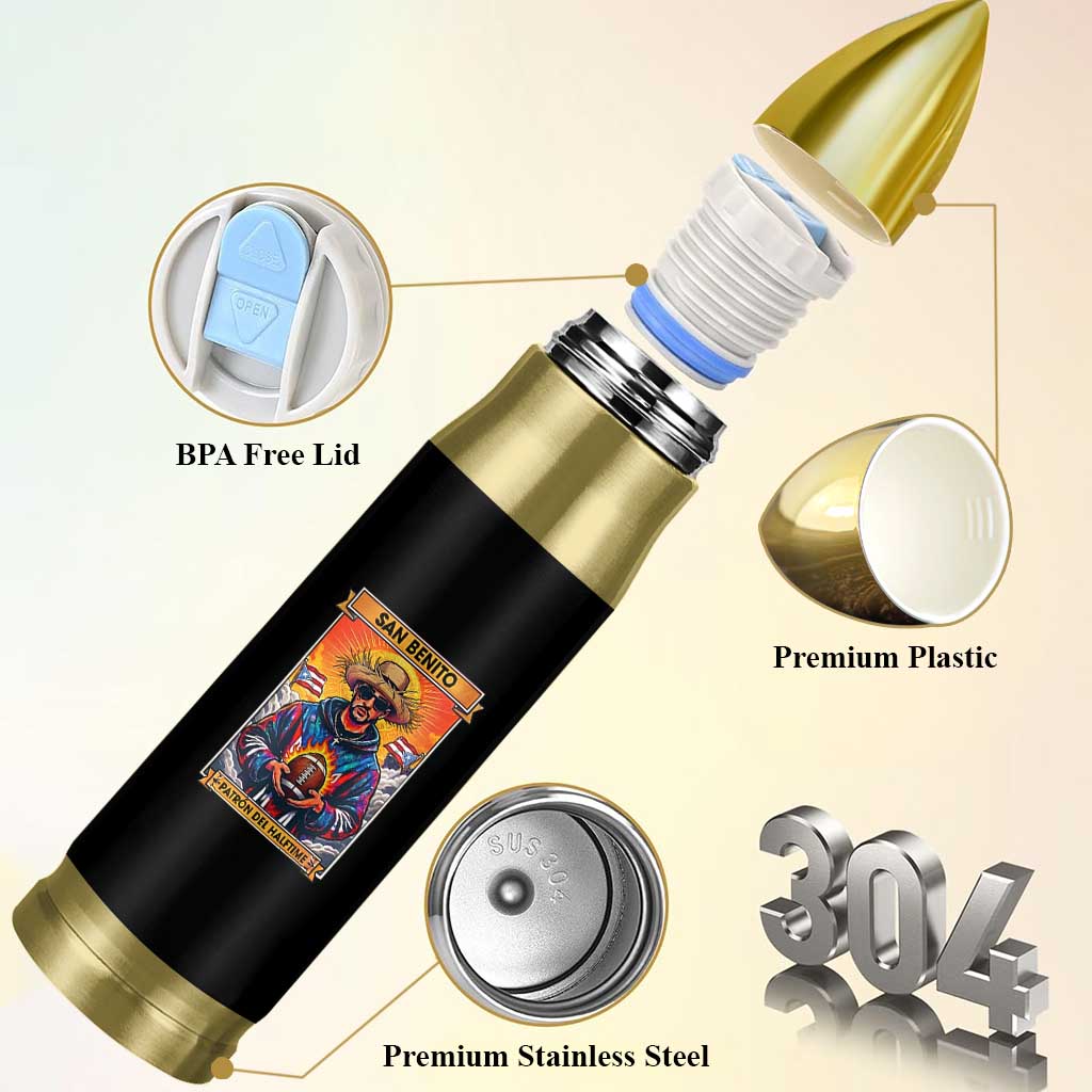 Funny San Benito Patron del Halftime Bullet Tumbler Bowl 2026 Puerto Rican Football Music Fan