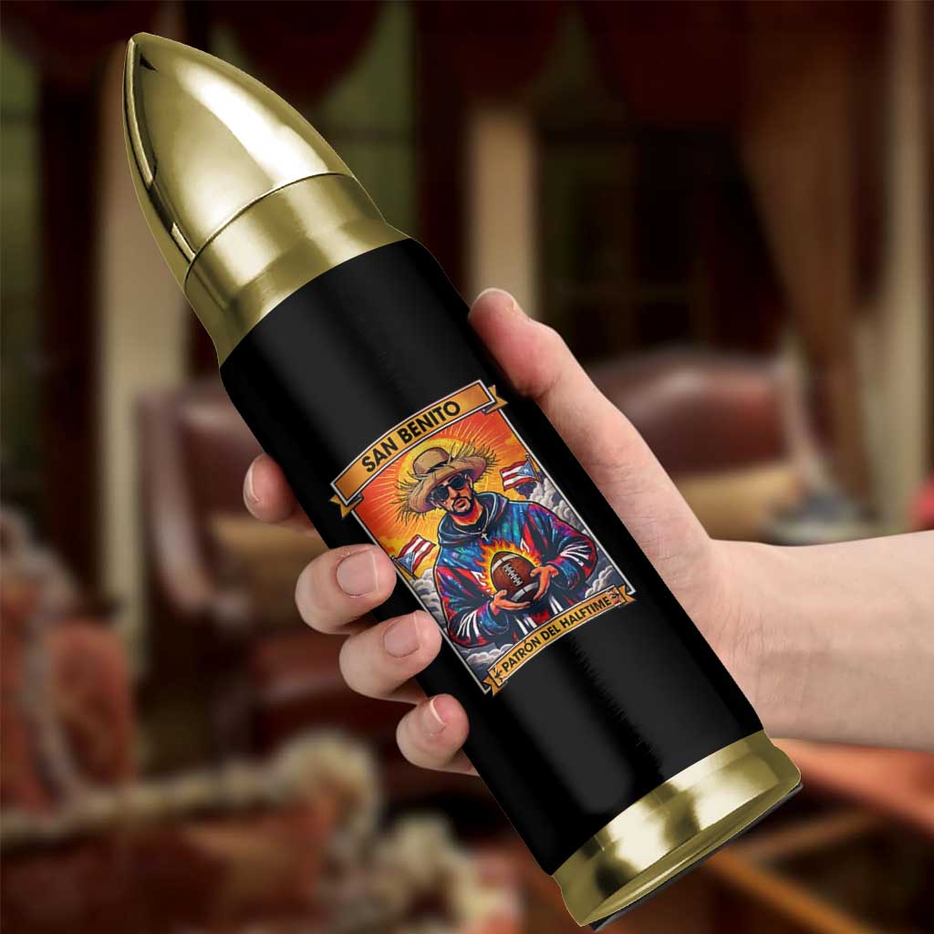 Funny San Benito Patron del Halftime Bullet Tumbler Bowl 2026 Puerto Rican Football Music Fan