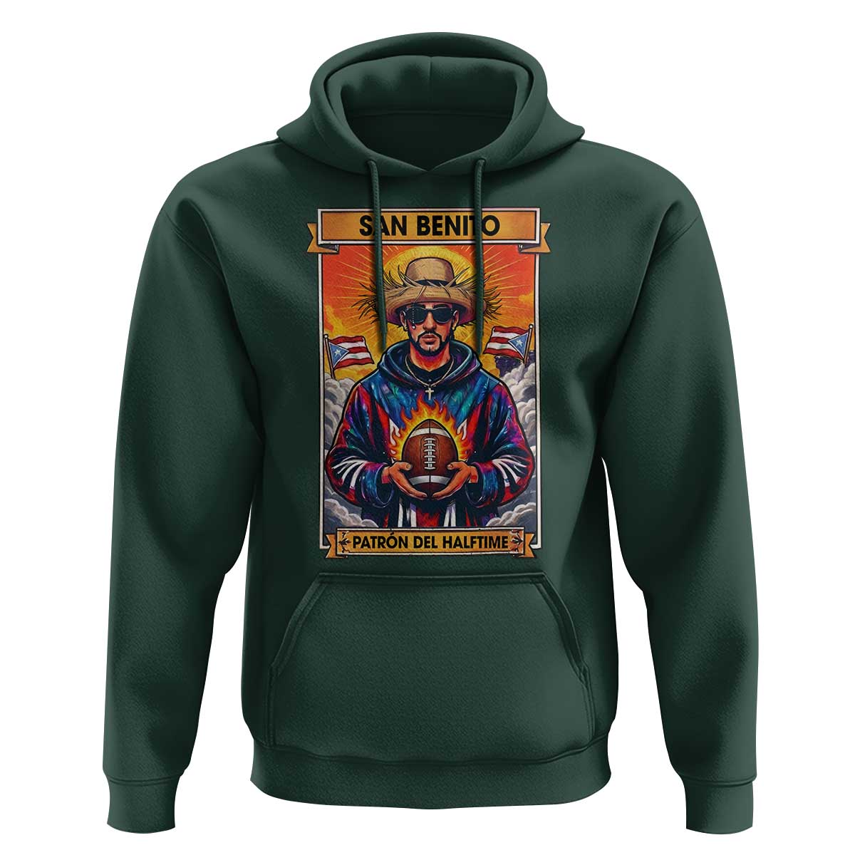 Funny San Benito Patron del Halftime Hoodie Bowl 2026 Puerto Rican Football Music Fan