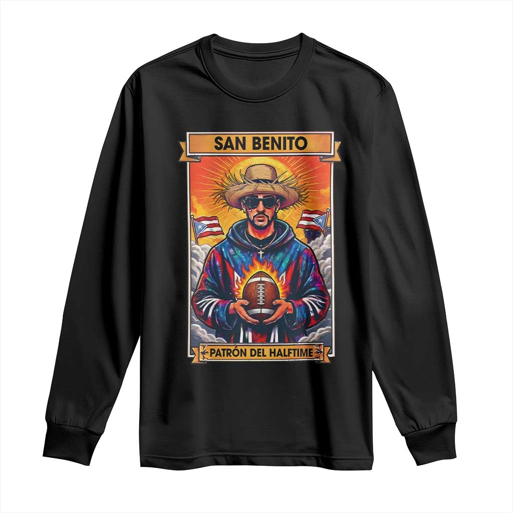 Funny San Benito Patron del Halftime Long Sleeve Shirt Bowl 2026 Puerto Rican Football Music Fan