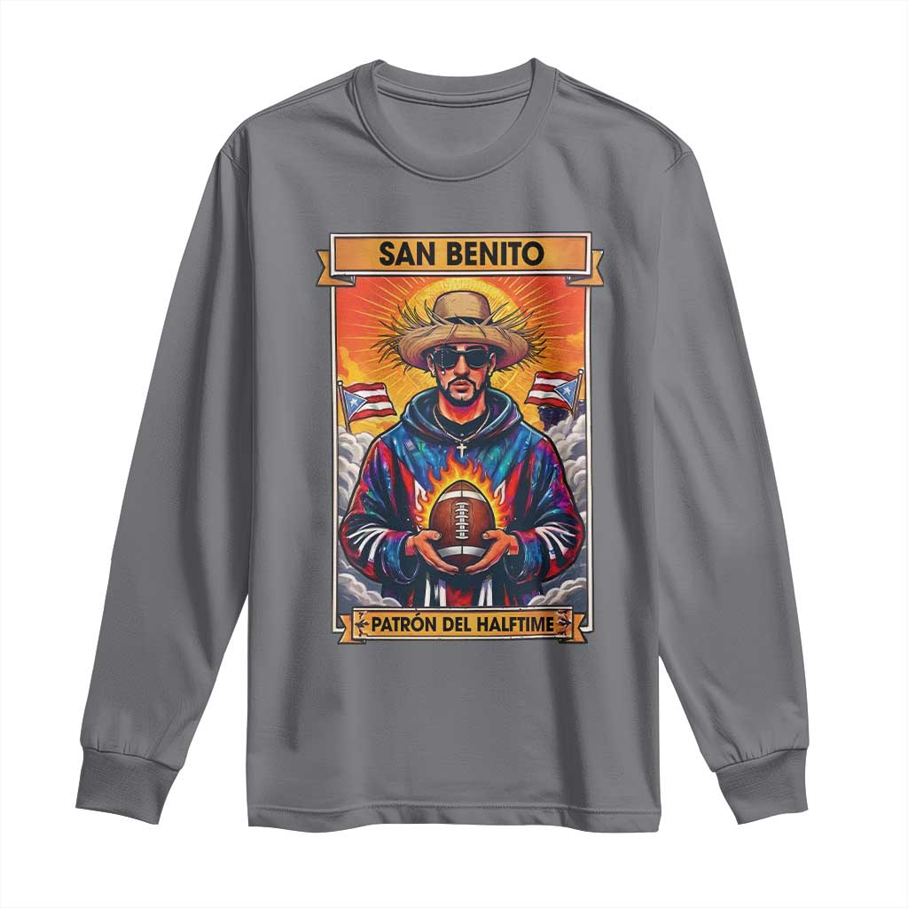 Funny San Benito Patron del Halftime Long Sleeve Shirt Bowl 2026 Puerto Rican Football Music Fan