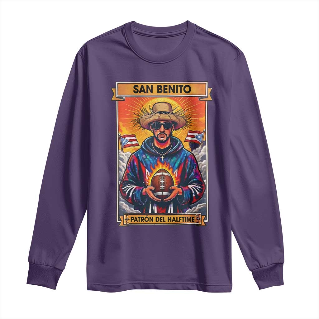Funny San Benito Patron del Halftime Long Sleeve Shirt Bowl 2026 Puerto Rican Football Music Fan