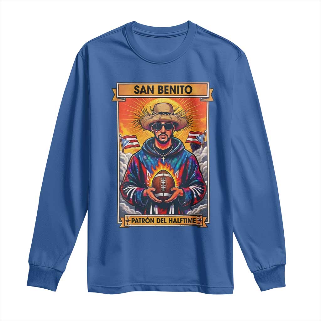 Funny San Benito Patron del Halftime Long Sleeve Shirt Bowl 2026 Puerto Rican Football Music Fan