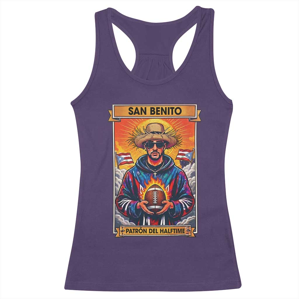 Funny San Benito Patron del Halftime Racerback Tank Top Bowl 2026 Puerto Rican Football Music Fan