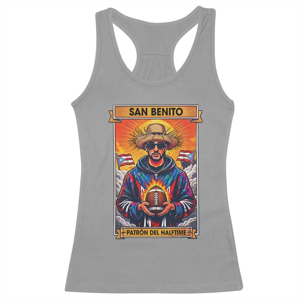 Funny San Benito Patron del Halftime Racerback Tank Top Bowl 2026 Puerto Rican Football Music Fan