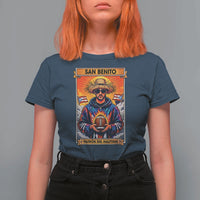 Funny San Benito Patron del Halftime T Shirt For Women Bowl 2026 Puerto Rican Football Music Fan