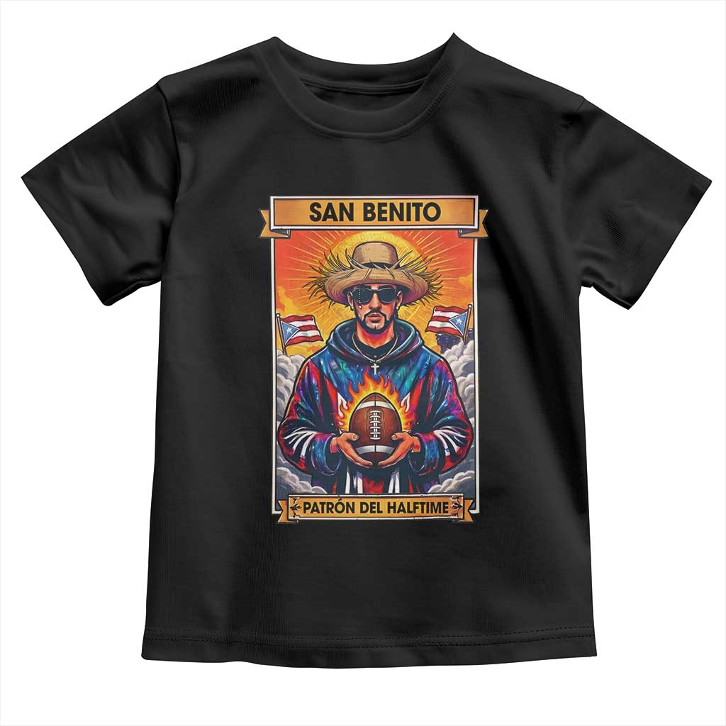 Funny San Benito Patron del Halftime Toddler T Shirt Bowl 2026 Puerto Rican Football Music Fan