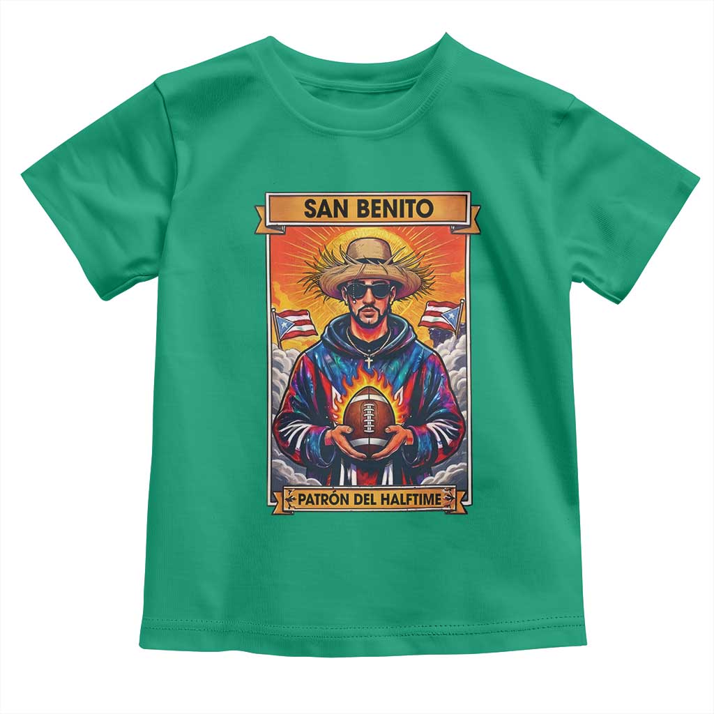 Funny San Benito Patron del Halftime Toddler T Shirt Bowl 2026 Puerto Rican Football Music Fan