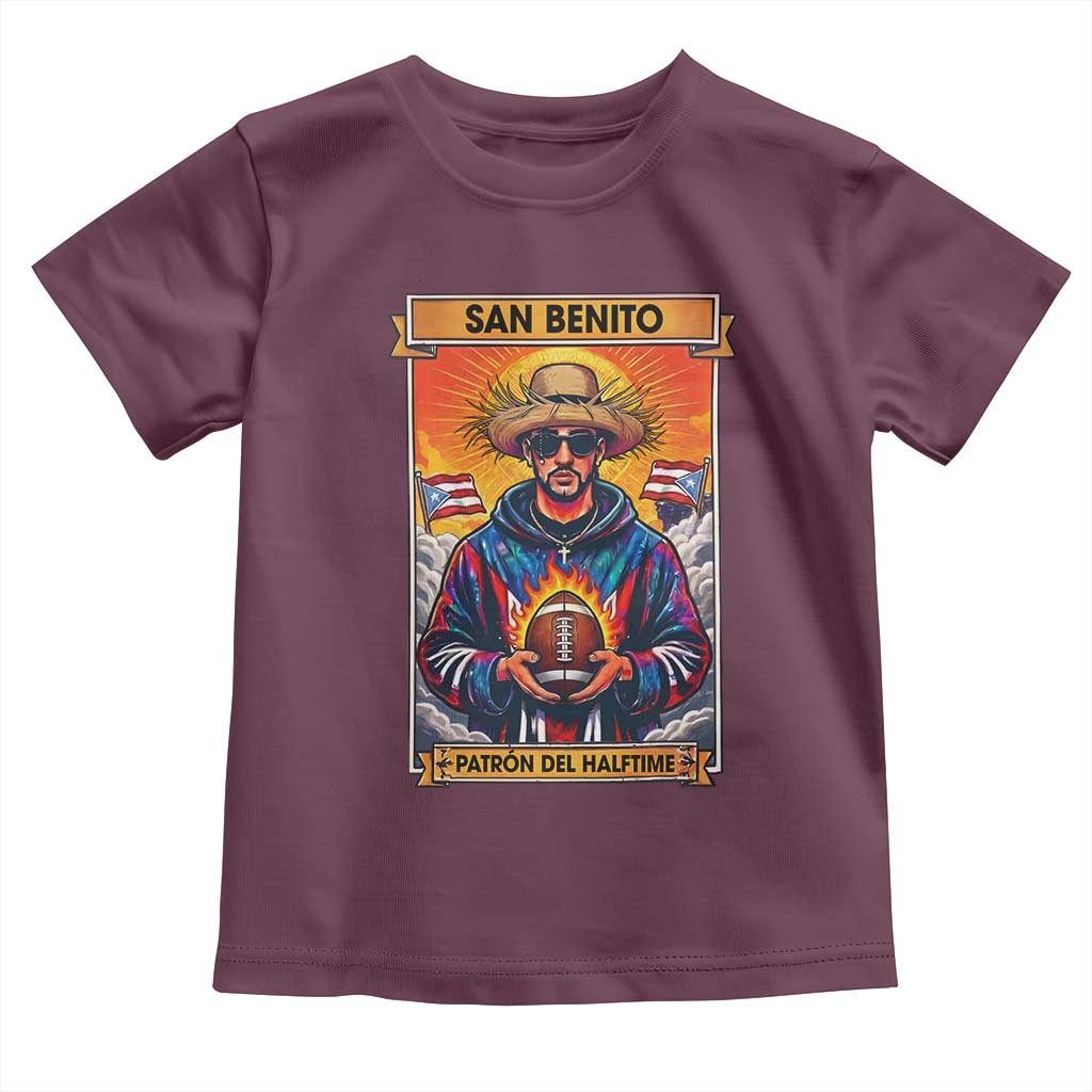 Funny San Benito Patron del Halftime Toddler T Shirt Bowl 2026 Puerto Rican Football Music Fan