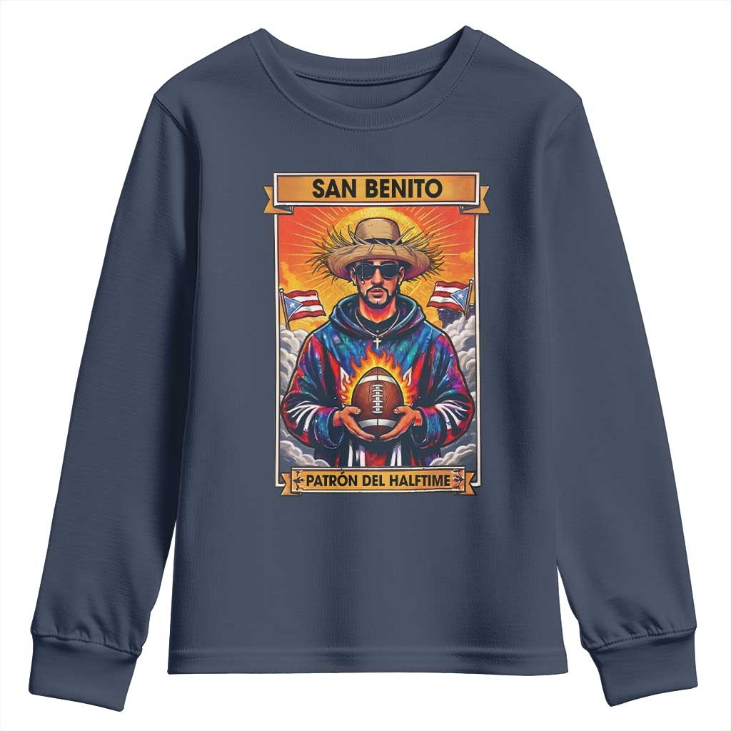 Funny San Benito Patron del Halftime Youth Sweatshirt Bowl 2026 Puerto Rican Football Music Fan