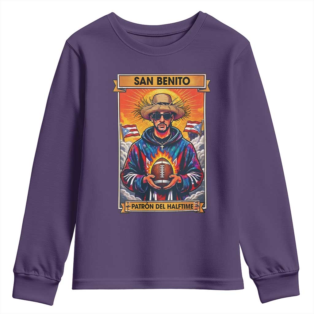 Funny San Benito Patron del Halftime Youth Sweatshirt Bowl 2026 Puerto Rican Football Music Fan