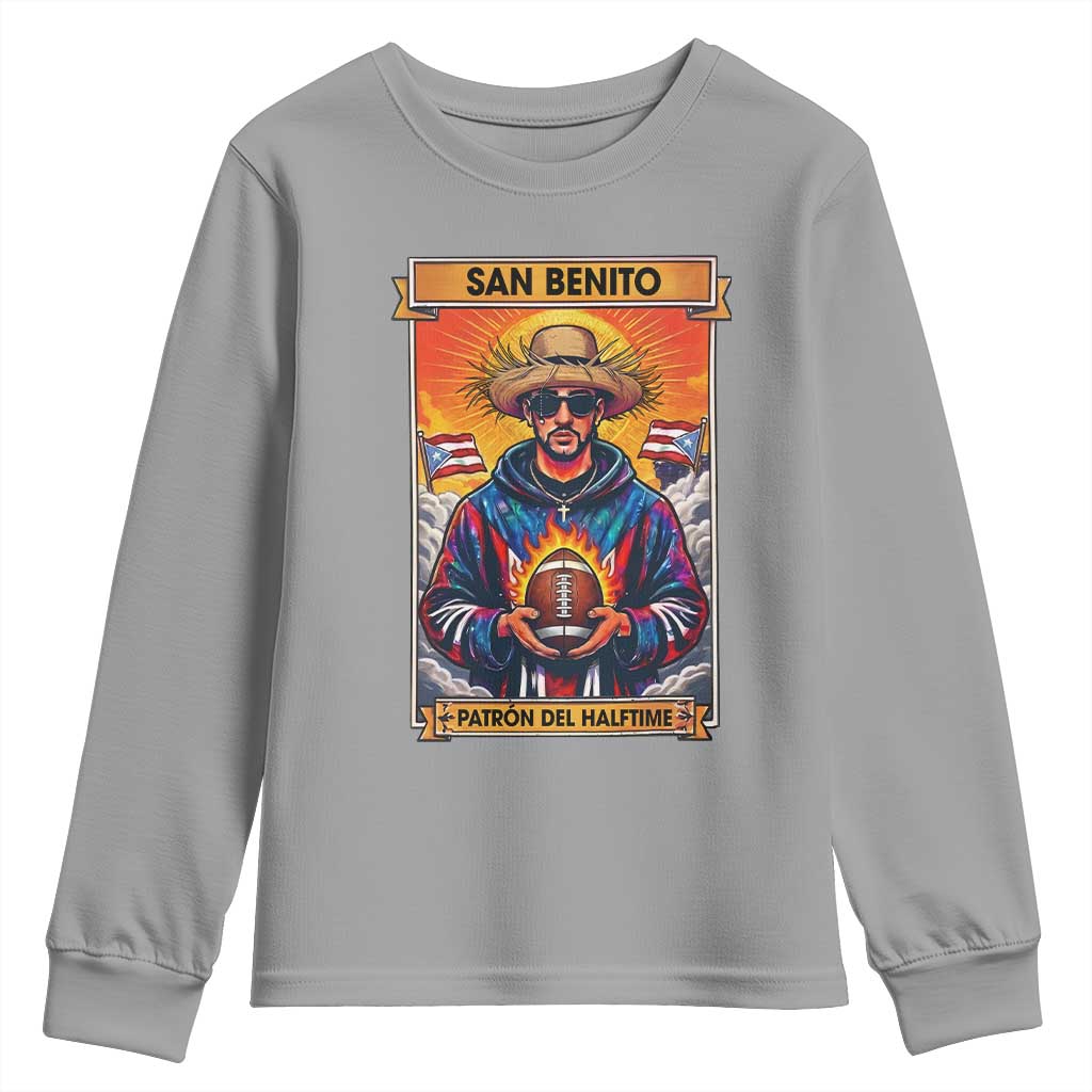 Funny San Benito Patron del Halftime Youth Sweatshirt Bowl 2026 Puerto Rican Football Music Fan